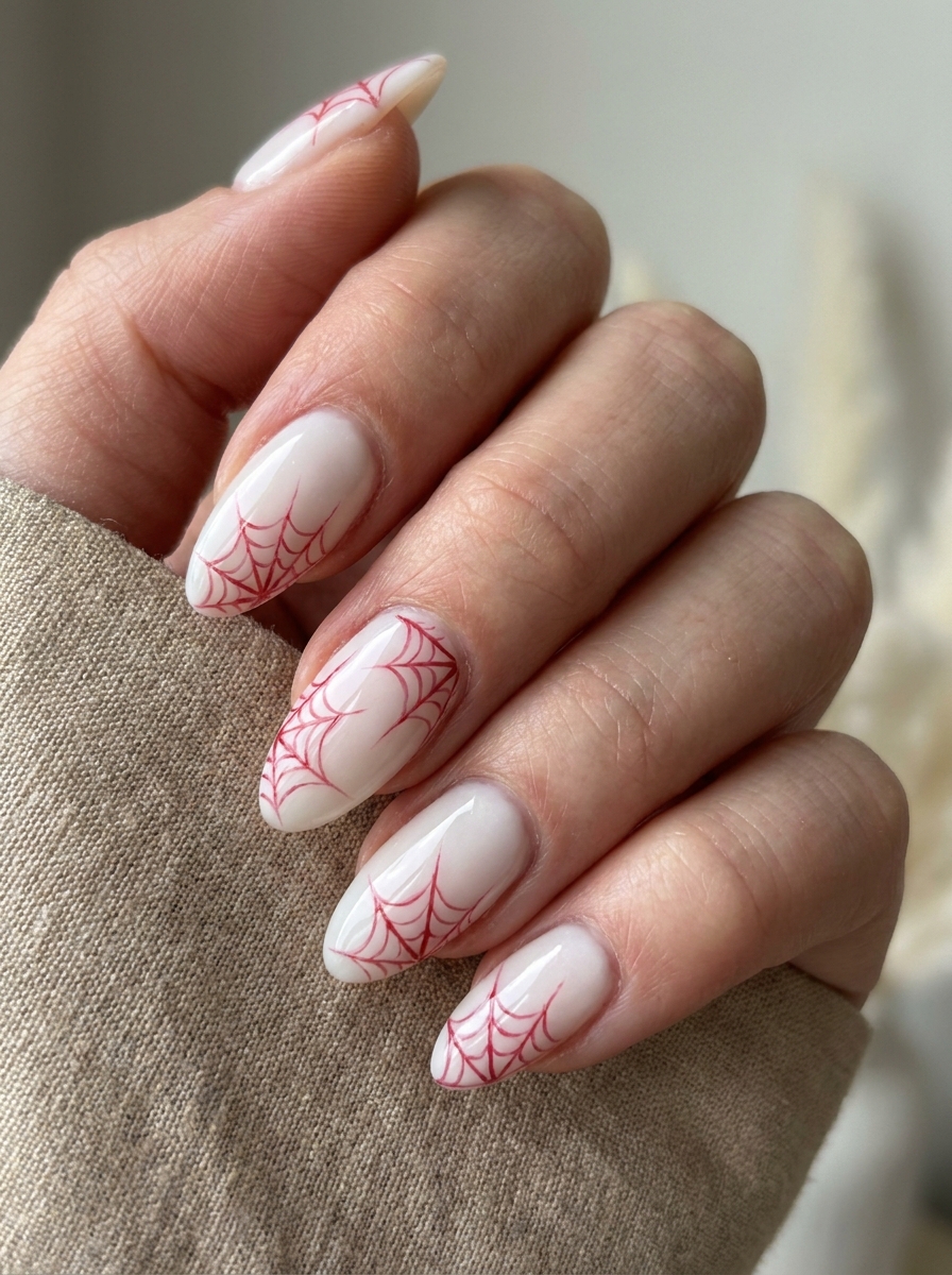 White and Red Minimal Web Nails als Spiderman Nägel Inspiration 2026